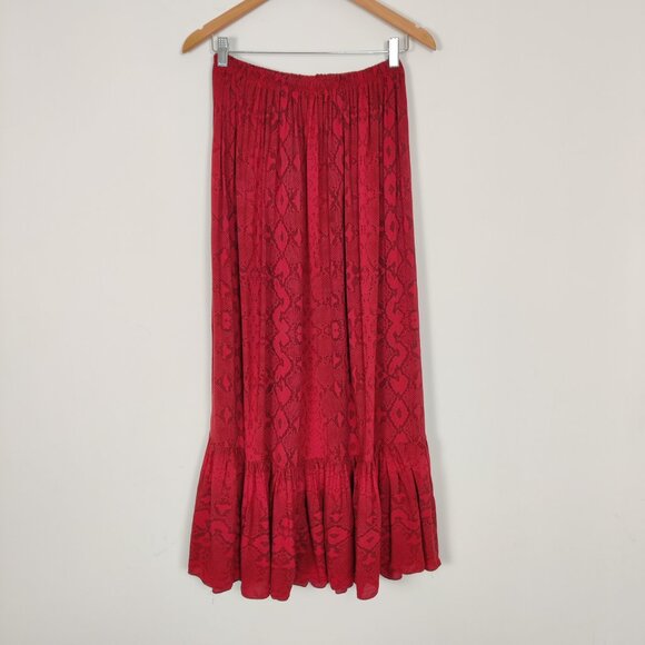 Women's Skirt Sz S Snakeskin Red Black A Line Tiered Whimsical Hippie Lagenlook - Picture 3 of 6